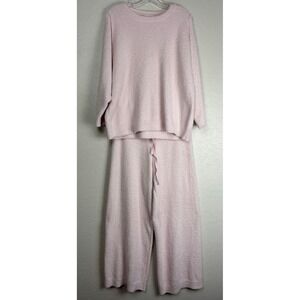 Softies Marshmallow Lounge Set Pink Pullover Wide Leg Pants Womens Large 2152